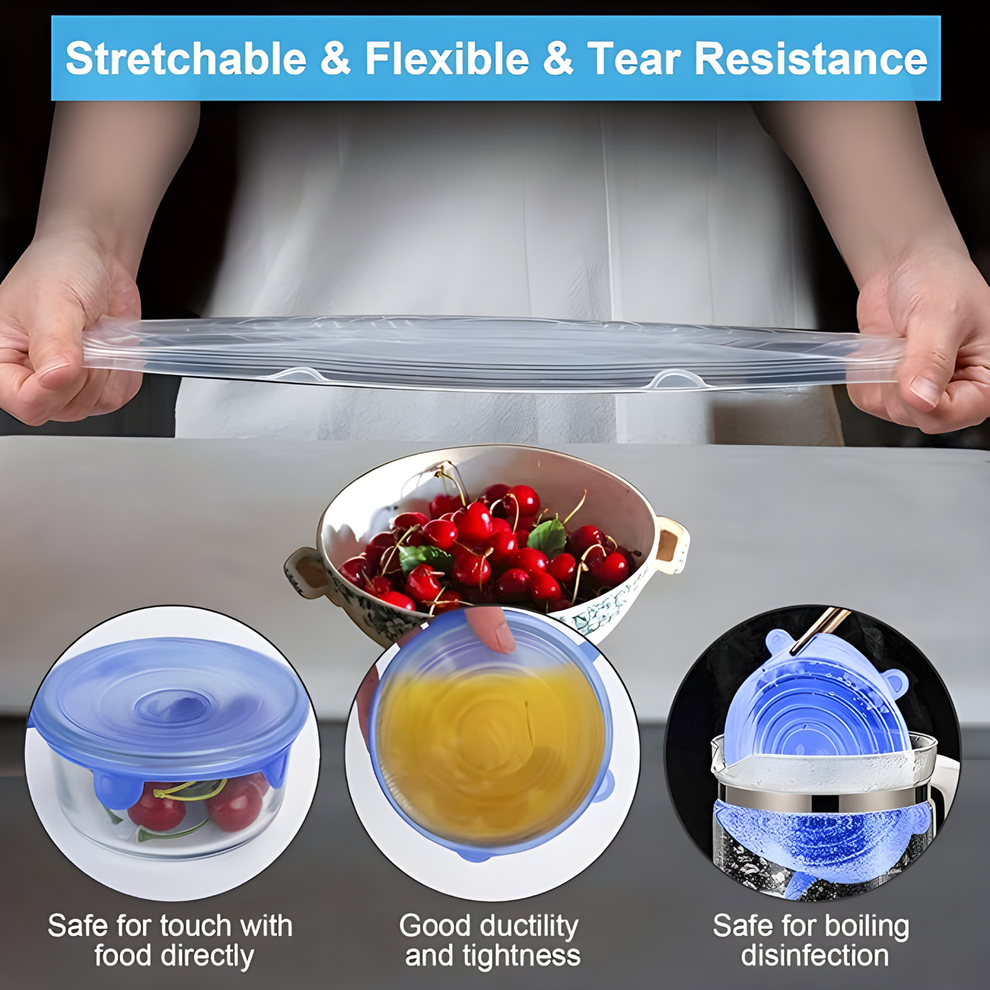Silicone Stretch Lids 6 Pack - Reusable Food Storage Covers