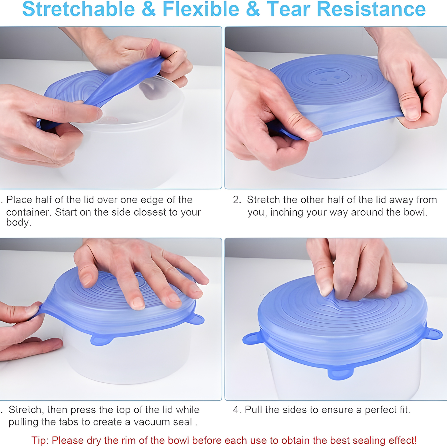 Silicone Stretch Lids 6 Pack - Reusable Food Storage Covers
