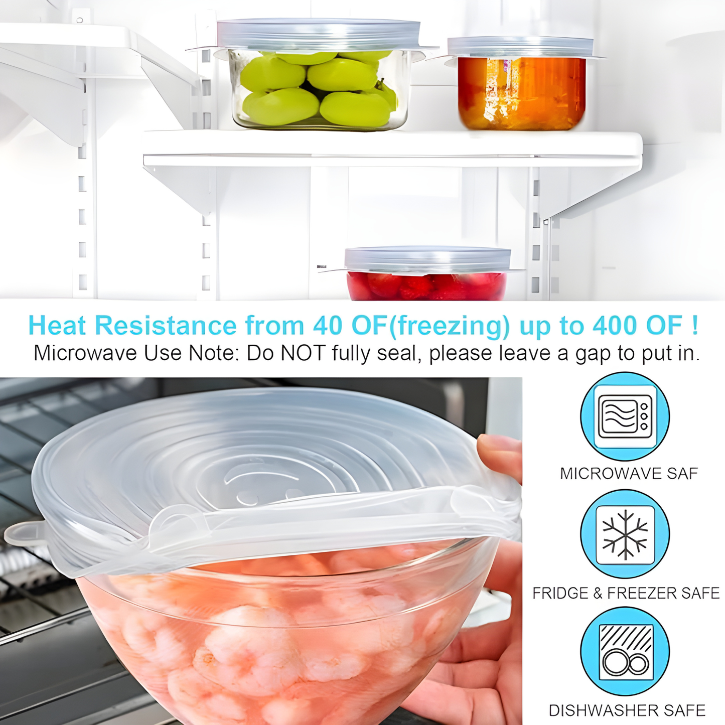 Silicone Stretch Lids 6 Pack - Reusable Food Storage Covers