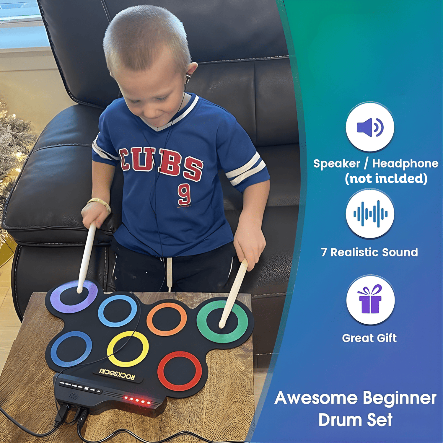 Colorful Roll-Up Electronic Drum Set for Kids Ages 3-8 | Bayté Azka