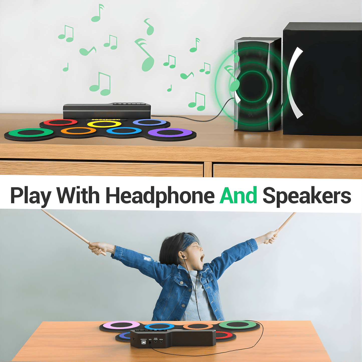 Colorful Roll-Up Electronic Drum Set for Kids