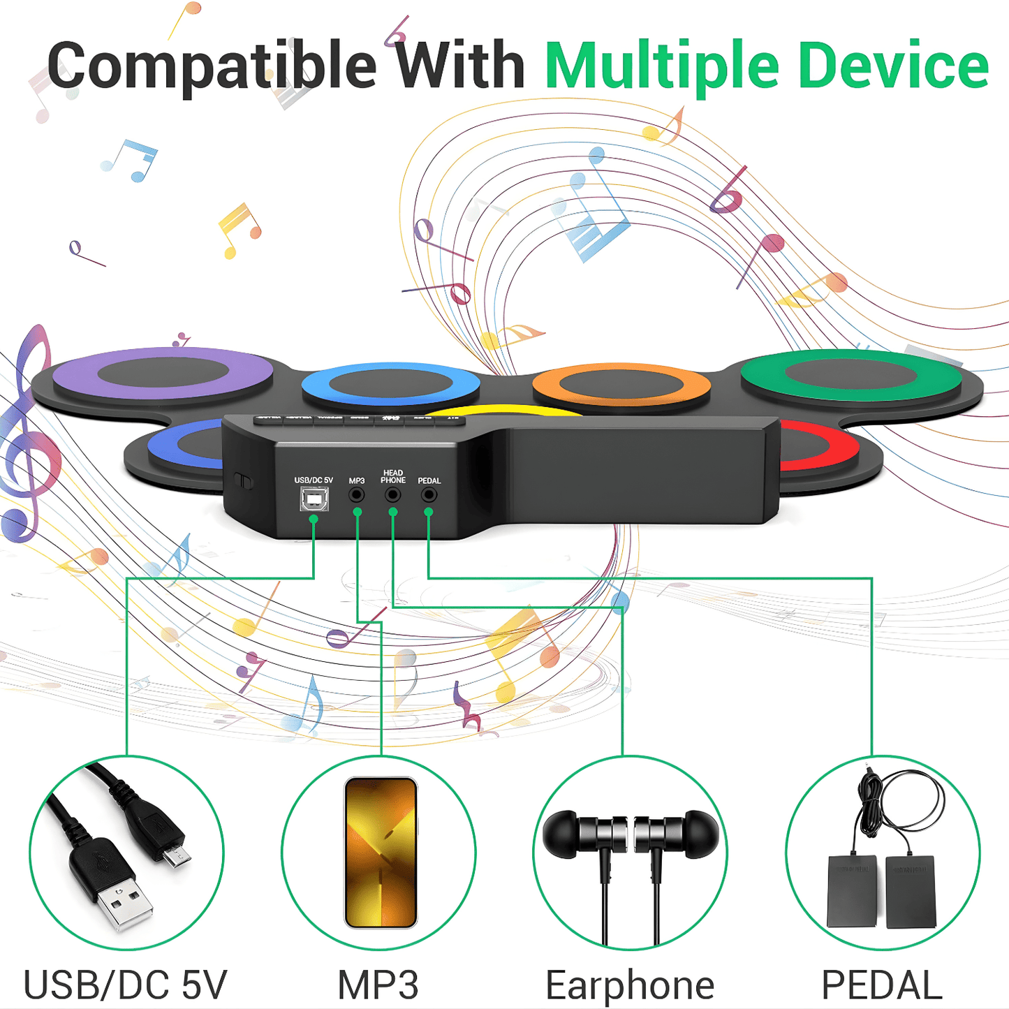 Colorful Roll-Up Electronic Drum Set for Kids