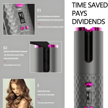 Cordless Automatic Curling Iron with 6 Temps & Timers