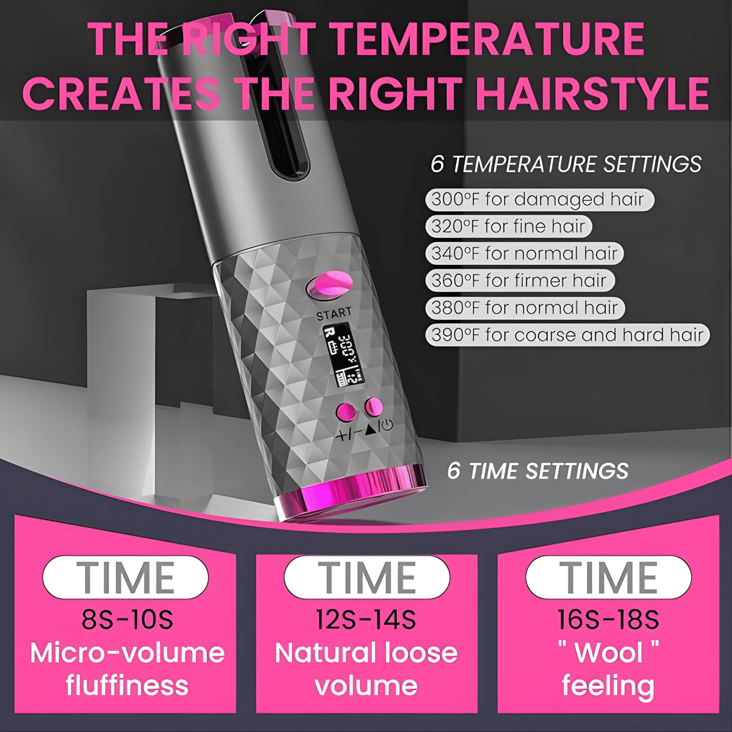 Cordless Automatic Curling Iron with 6 Temps & Timers