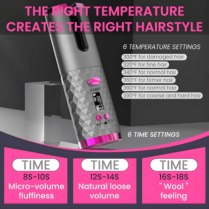 Cordless Automatic Curling Iron with 6 Temps & Timers