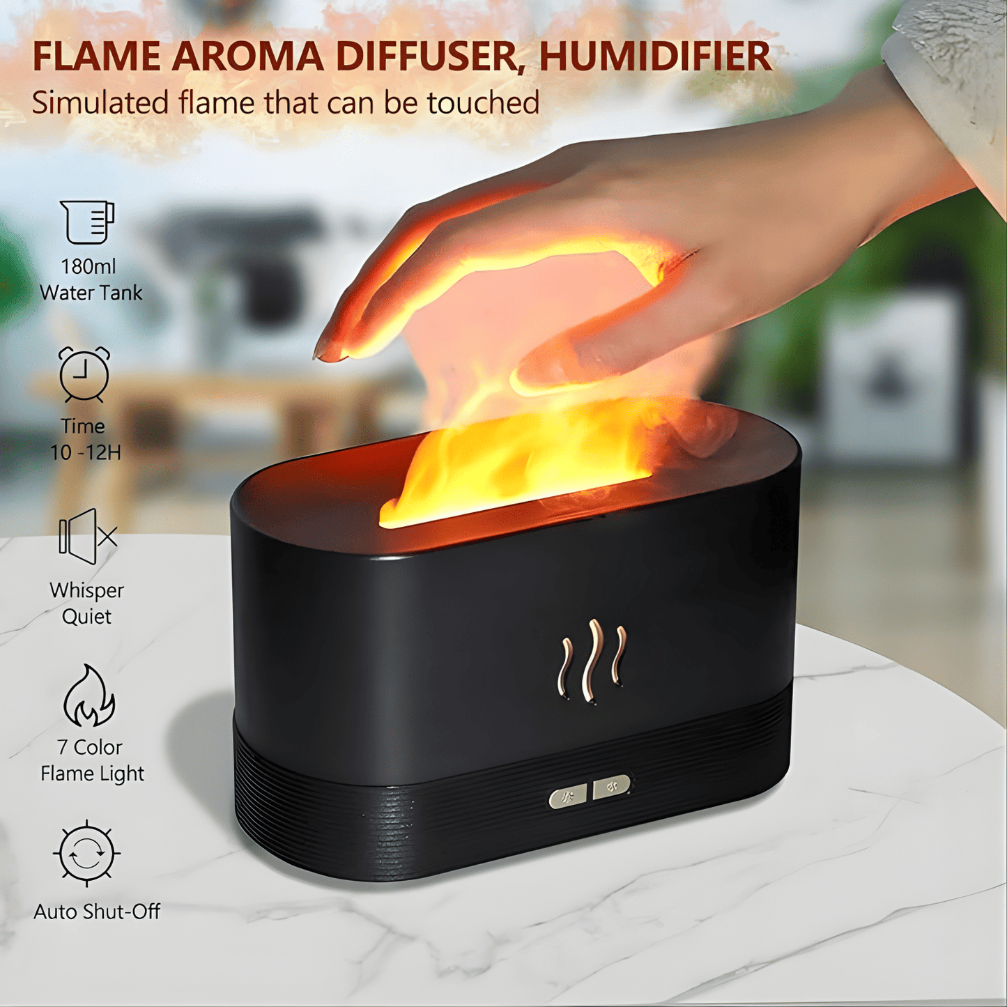 Flame Essential Oil Diffuser with 7-Color LED Lights
