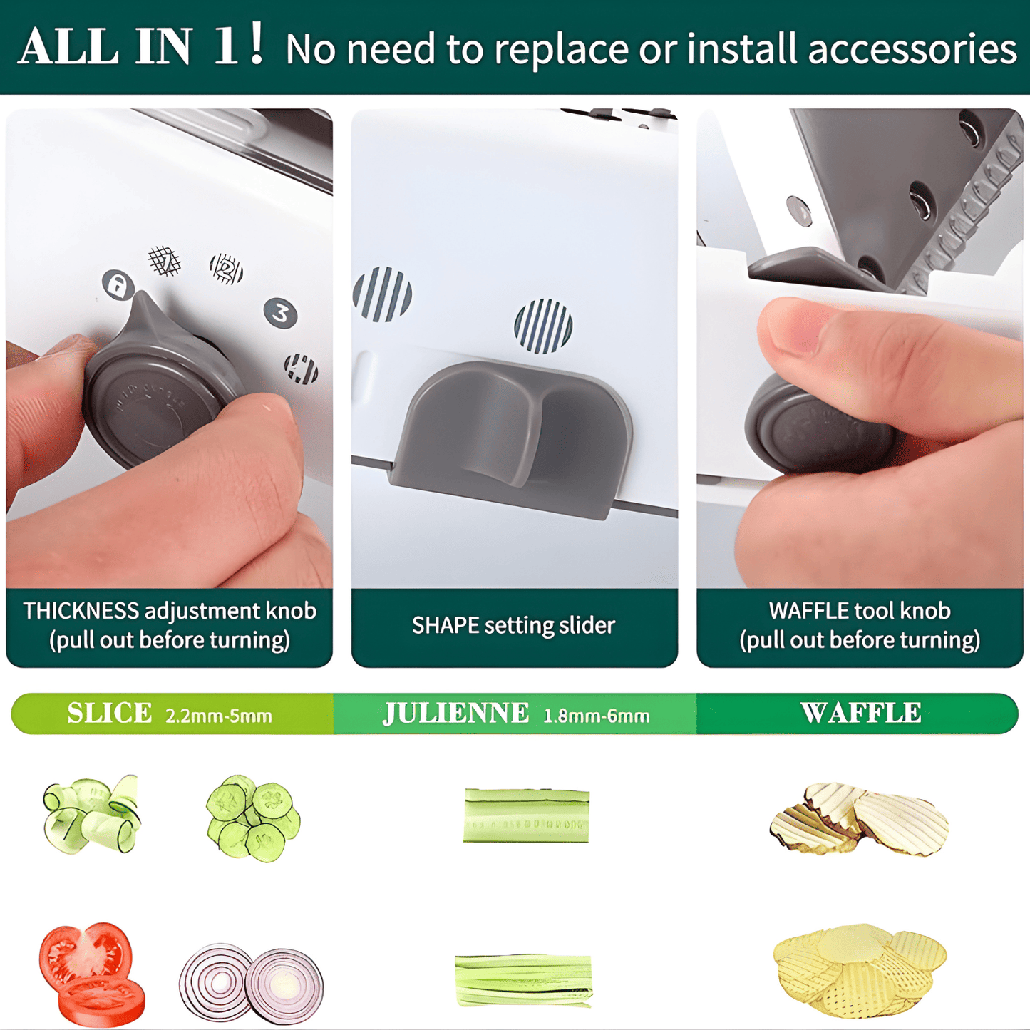 16-in-1 Adjustable Mandoline Slicer with Waffle Cutter