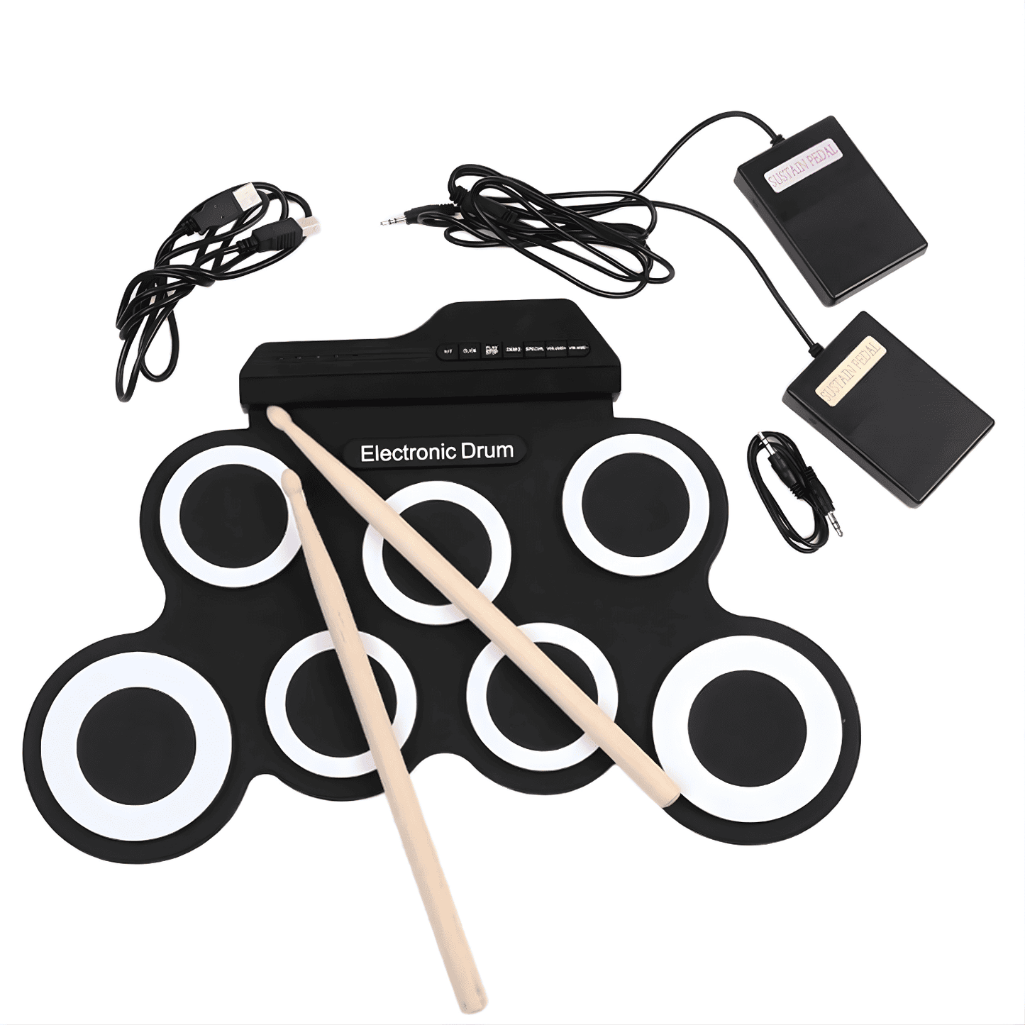 Roll-Up Electronic Drum Set for Kids & Beginners - Black
