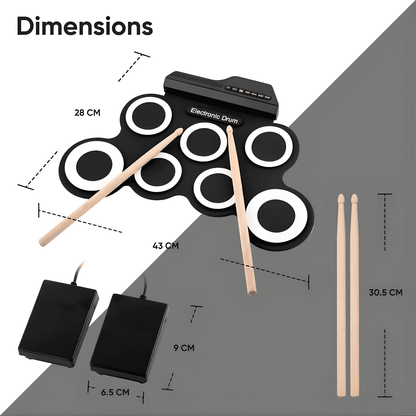 Roll-Up Electronic Drum Set for Kids & Beginners - Black
