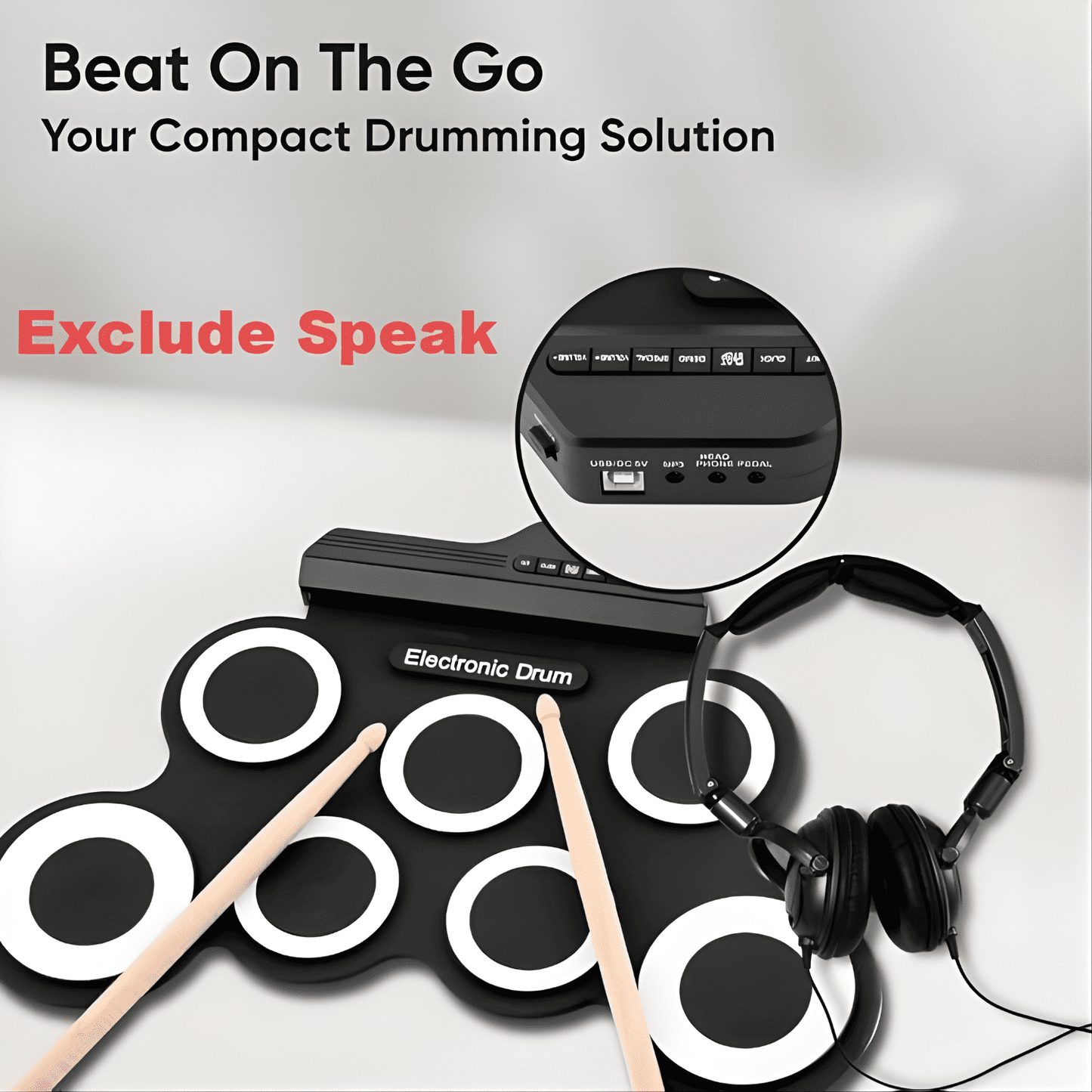 Roll-Up Electronic Drum Set for Kids & Beginners - Black