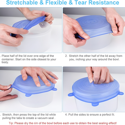 Silicone Stretch Lids 6 Pack - Reusable Food Storage Covers