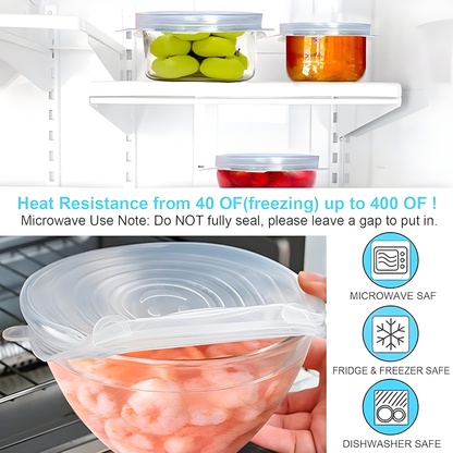Silicone Stretch Lids 6 Pack - Reusable Food Storage Covers