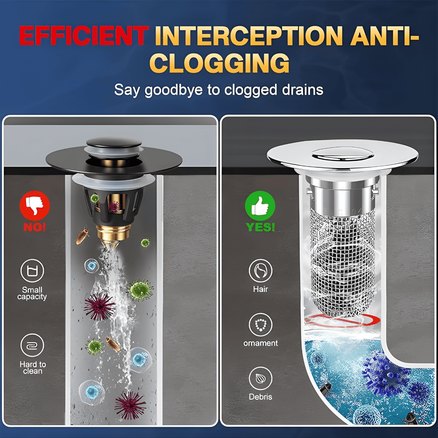 Pop-Up Sink Drain Strainer with Catcher Filter